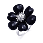 wholesale 925 Sterling Silver Rhodium Finish Black Onyx Flower Ring