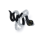 wholesale 925 Sterling Silver 2 Tone Black CZ Snake Ring