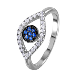 wholesale 925 Sterling Silver Rhodium Finish Blue Evil Eye Ring