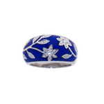 wholesale 925 Sterling Silver Rhodium Finish Sapphire Blue Enamel CZ Flower Ring