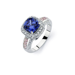 wholesale 925 Sterling Silver Rhodium Finish Sapphire Blue Princess Cut Bridal Ring