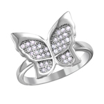 wholesale 925 Sterling Silver Rhodium Finish Butterfly Ring
