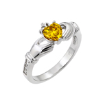 wholesale 925 Sterling Silver Rhodium Finish Yellow Heart CZ Claddagh Ring