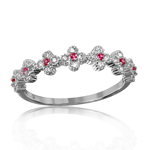 wholesale 925 Sterling Silver Rhodium Finish Clover Band With Pink CZ Stones