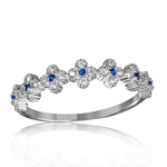 wholesale 925 Sterling Silver Rhodium Finish Clover Band With Sapphire Blue CZ Stones