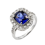 wholesale 925 Sterling Silver Rhodium Finish Sapphire BlueCluster Ring