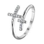wholesale 925 Sterling Silver Rhodium Finish Double CZ Cross Ring