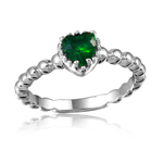 wholesale 925 Sterling Silver Rhodium Finish Emrald Green Heart Center Stone Ring