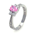 wholesale 925 Sterling Silver Rhodium Finish Pink Oval Center Pave CZ Engagement Ring