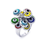 wholesale 925 Sterling Silver Rhodium Finish Multi Color Hanging Evil Eye Ring
