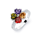 wholesale 925 Sterling Silver Rhodium Finish Multi Color CZ Flower Ring