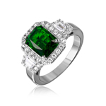 wholesale 925 Sterling Silver Rhodium Finish Green Emerald Cut Center CZ Stone Ring