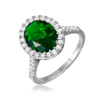 wholesale 925 Sterling Silver Rhodium Finish Green Oval Halo Ring