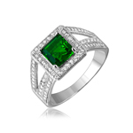 wholesale 925 Sterling Silver Rhodium Finish Green Square Halo  Ring