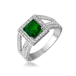 wholesale 925 Sterling Silver Rhodium Finish Green Square Halo  Ring