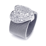 wholesale 925 Sterling Silver Rhodium Finish Multi Chain CZ Heart Ring