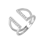 wholesale 925 Sterling Silver Rhodium Finish Huggie Cuffed V-Shaped CZ Ring
