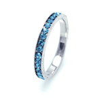 wholesale 925 Sterling Silver Rhodium Finish March Aqua CZ Eternity Band Ring