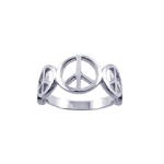 wholesale 925 Sterling Silver Rhodium Finish Peace Sign Half Ring