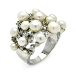 wholesale 925 Sterling Silver Rhodium Finish Synthetic Pearl Ring