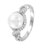 wholesale 925 Sterling Silver Rhodium Finish CZ Accented Faux Pearl Ring