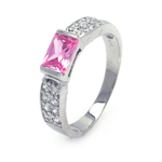 wholesale 925 Sterling Silver Rhodium Finish Pink Rectangular Center Pave CZ Ring