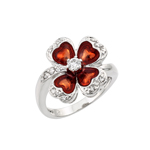 wholesale 925 Sterling Silver Rhodium Finish Red Clover Ring