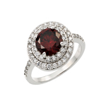 wholesale 925 Sterling Silver Rhodium Finish Red Cluster Ring
