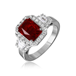 wholesale 925 Sterling Silver Rhodium Finish Red Emerald Cut Ring
