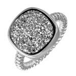 wholesale 925 Sterling Silver Rhodium Finish Square Druzy Gemstone Ring