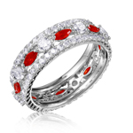 wholesale 925 Sterling Silver Rhodium Finish Ruby Red Band