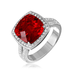 wholesale 925 Sterling Silver Rhodium Ruby Red Halo Ring