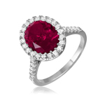wholesale 925 Sterling Silver Rhodium Ruby Red Oval Halo Ring