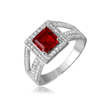 wholesale 925 Sterling Silver Rhodium Finish Ruby Red Halo Ring