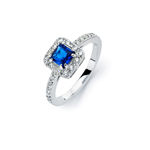 wholesale 925 Sterling Silver Rhodium Finish Princess Cut Sapphire Sapphire Blue Bridal Ring