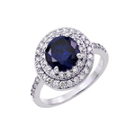 wholesale 925 Sterling Silver Rhodium Finish Sapphire Blue Cluster Ring