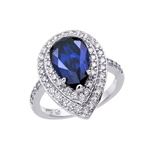wholesale 925 Sterling Silver Rhodium Finish Sapphire Blue Teardrop Ring