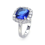 wholesale 925 Sterling Silver Rhodium Finish Sapphire Blue Cluster Ring