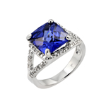 wholesale 925 Sterling Silver Rhodium Finish Sapphire Blue Princess Cut Ring