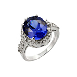 wholesale 925 Sterling Silver Rhodium Finish Sapphire Blue CZ Ring