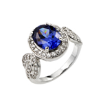 wholesale 925 Sterling Silver Rhodium Finish Sapphire Blue CZ Ring