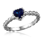 wholesale 925 Sterling Silver Rhodium Finish Sapphire Blue Heart Ring