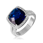 wholesale 925 Sterling Silver Rhodium Finish Square Halo Sapphire Blue Ring