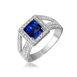 wholesale 925 Sterling Silver Rhodium Finish Sapphire Square Halo Ring