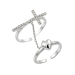 wholesale 925 Sterling Silver Rhodium FinishCross Heart Knuckle Slave Ring