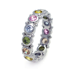 wholesale 925 Sterling Silver Rhodium Finish Multi Color CZ Stackable Eternity Ring