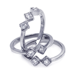 wholesale 925 Sterling Silver Rhodium Finish Diamond Shaped CZ Stackable Ring Set