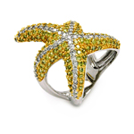 wholesale 925 Sterling Silver Rhodium & Gold Finish Two Tone Starfish Ring