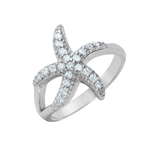 wholesale 925 Sterling Silver Rhodium Finish CZ Skinny Starfish Ring