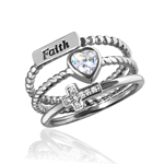 wholesale 925 Sterling Silver Rhodium Finish Triple Band FaithHeartCross Ring with CZ
